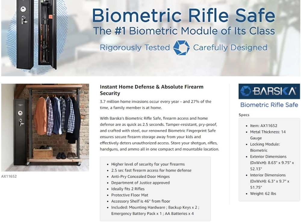 Full Features of Barska Quick and Easy Access Biometric Rifles, Firearms and Long Guns Safe for Home