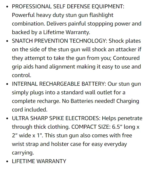Features of the VIPERTEK VTS-989 Heavy Duty Stun Gun