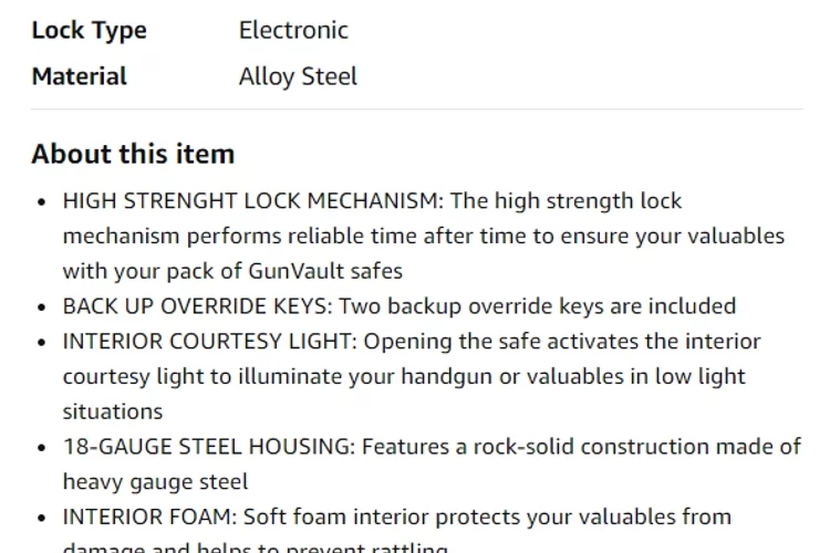 Features of The GunVault SV500 SpeedVault Series Heavy Gauge Steel Handgun Safe